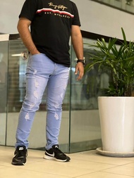 Lelaki Seluar Denim Skinny Ripped / Koyak. 95% Cotton 5% Spandex
