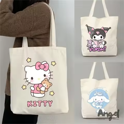 MINISO Disney Sanrio Kuromi Women Tote bag Cute Hello Kitty Student Large Capacity Shoulder Bag Reus