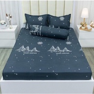 Mattress cover set includes 1 elastic sheet and 2 black pine tree pillowcases - Bed sheet