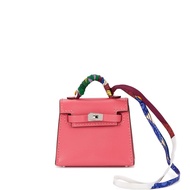 Hermès Rose Lipstick Tadelakt Micro Mini Kelly Twilly Bag Charm Palladium Hardware, 2022