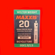 INNER TYRE 20 X 1.3/1.5 TUBE MAXXIS WELTER WEIGHT PRESTA VALVE 48 MM