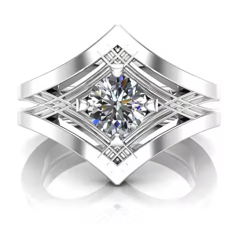 1 Diamond Trillion Cut Engagement Ring Elegant party Real solid 14k White Gold