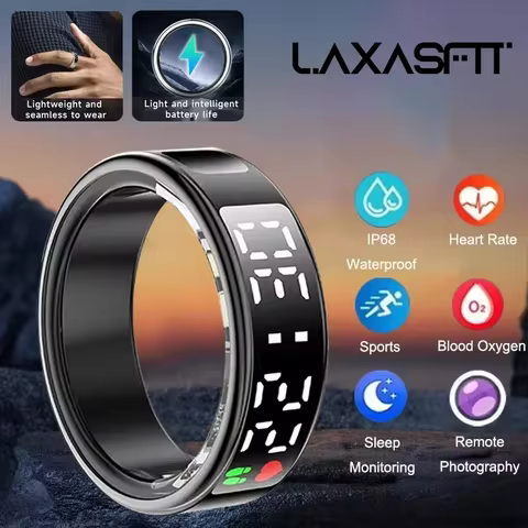 LAXASFIT 2025 New SR08 Smart Ring Heart Rate Sleep Monitor Motion Tracking IP68 Waterproof Men Women