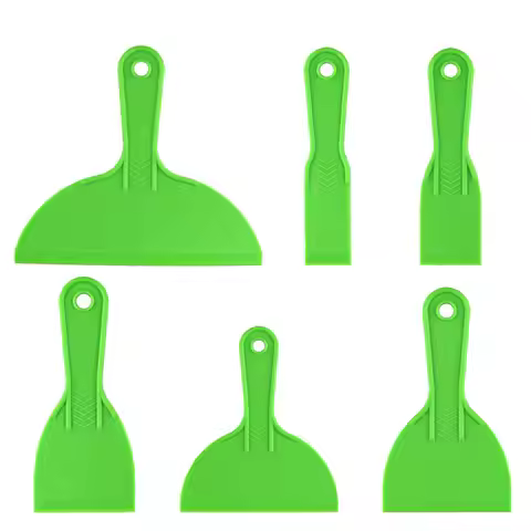 6pc Green Plastic Putty Scrapers - For Spackling, Patching, Wallpaper & Car Paint