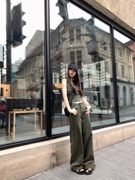 Xiao Jun Jun Brittany Proportion Player ข้อมือเสื้อ กางเกง Set Slim Straight Tube Top+folded Hem กา