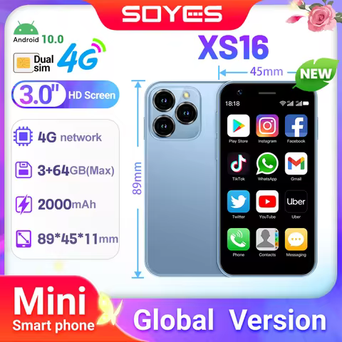 SOYES XS16 Mini 4G LTE Android10.0 3GB Smartphone RAM 64GB ROM 3" Display 5MP Camera Dual SIM With P