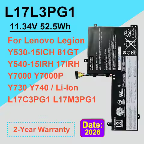 11.34V 52.5Wh L17L3PG1 Laptop Battery For Lenovo Legion Y530-15ICH Y540-15IRH Y540-17IRH Y730 Y7000 