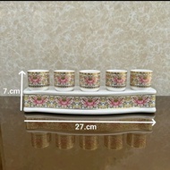 Bộ 5 chung ly sen hồng 7 màu cao cấp đựng nước thờ cúng Thần Tài