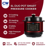 Cadware Pioneer 6L Duo-Pot Smart Pressure Cooker | Stainless Steel Pot | Non-Stick Pot | Deep Fry | Extra Safety