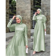 HIJAU Flowear Alea Long Dress Gamis Muslim Women's Latest Muslim Women's Invitation Dress Sage Green