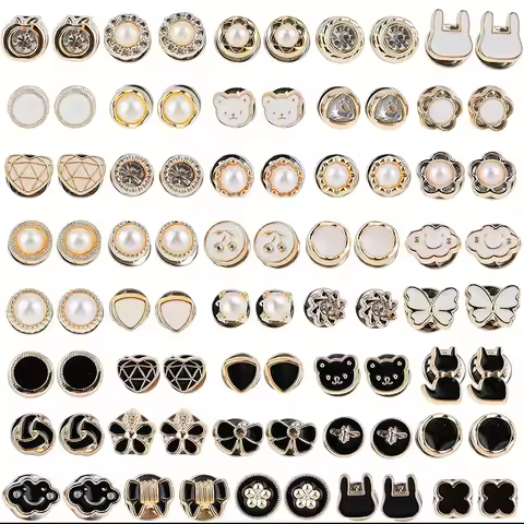 10pcs/Lot Pearl Rhinestones Button Brooch Prevent Accidental Exposure Buttons Brooches Pins Badge Cu