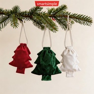 SMARTSIMPLE Christmas Tree Shaped Velvet Drawstring Gift Bags Red Green White Bell Ornament Pouch Ha
