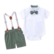 2pcs Summer Baby Boy Outfit Gentleman English Style Baptismal Clothes Set Cotton Handsome Jumpsuit f