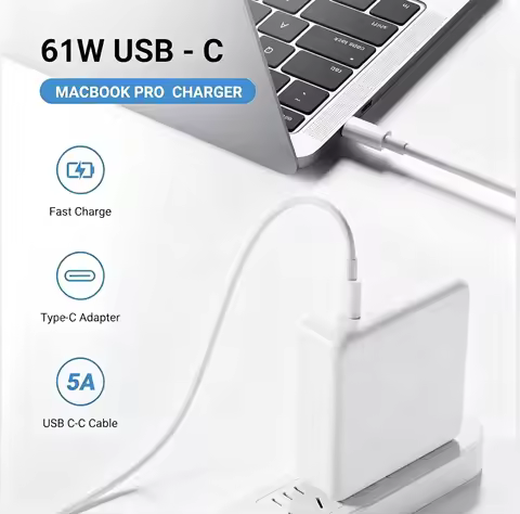 61W USB-C Laptop Charger for MacBook Air A2337, MacBook Pro A2338/A1706/A1708 (M1/M2), Smart Chip Fa