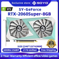 SOYO การ์ดใหม่ NVIDIA Geforce RTX 2060 2060ซุปเปอร์6G การ์ดจอ PCIE 3.0X16 256Bit เรย์สำหรับเล่นเกมการ์ด GPU ใหม่