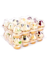 6組*12入組蛋糕攜帶盒,可疊加的塑料蛋糕容器盒,透明蛋糕盒帶可拆式高圓頂蓋子,一次性蛋糕儲存容器和蛋糕托盤