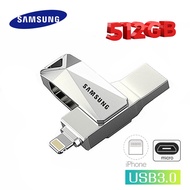 Flash Drive Samsung 512GB 3IN1 OTG Flash Drive Type-C Metal Phone PenDrive For Phone/PC