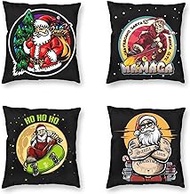 Cushion Cover, 65x65cm Set of 4, Santa Christmas Soft Velvet Throw Pillow Cases 26x26in, Square Sofa Cushion Cover with Invisible Zipper for Couch Bed Car Bedroom Home Decor