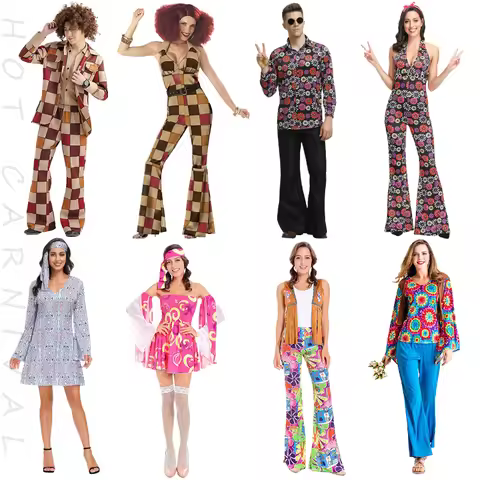 70s 80s Adult Men Women Vintage Hip Hop Disco Cosplay Hippie Costume Couples Costumes Halloween Cosp