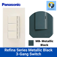 Panasonic Metallic Black Refina Series 1 Way Switch Set 1 2 or 3 Gang or Blank Plate