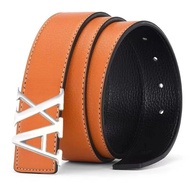 Men Belt Letter AX Buckle Belt 3.8cm Fashion Plain Weave Pebbled Weave Simple All-Match