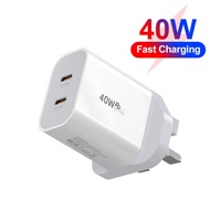 40W Dual PD Fast Charger PD20W Dual Type-C Adapter for Samsung Xiaomi