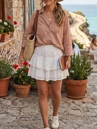 ZARA Broderie Anglaise Cotton Shirt Size S EU36 Ladylike Earth Tone Statement Top 100% Cotton Eyelet