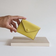 手工縫製檸檬黃老信封牛皮卡夾/零錢夾/名片夾