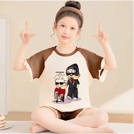 2-15 years old. Girls' set of short sleeve shirts with cute SAY HI BROTHERS printed on soft cotton f