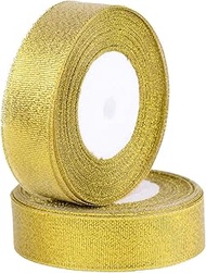 Trimming Shop 20mm Gold Christmas Ribbon for Gift Wrapping, Glitter Organza Ribbon for Present Wrapping, Wrap, DIY Craft, Christmas Tree &amp; Wreath Decoration, Hair Bows Making, 1 Metre