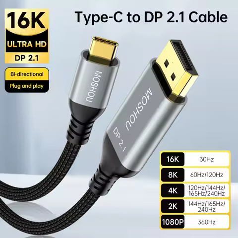 MOSHOU USB C to DisplayPort 2.1 Cable 16K@30Hz 8K@60Hz 40Gbps Thunderbolt 4/3 Type C to DP 2.1 Cable