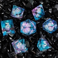 7pcs/set Resin Quicksand Dice Liquid Core Polyhedral for DND TPG TRPG Board Game Number Dice kit Cth