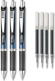 Pentel EnerGel Deluxe RTX Liquid Gel Ink Pen Set Kit, Pack of 3 with 4 Refills (Black - 0.5mm)