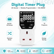 Digital Timer Plug UK Socket 13A 2900W Programmable Weekly Timer Switch with Backlit VA Screen for H