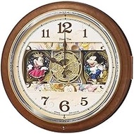 Seiko Clock FW587B Wall Clock, Karakuri Clock, Radio Clock, Characters, Disney Mickey Mouse, Minnie Mouse, Radio Wave, Analog, 6 Tunes, Melody, Mickey &amp; Friends, Disney Time, Brown, Marble Pattern