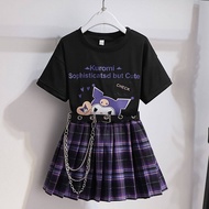 ZANRA Baju Kanak Perempuan,jk Uniform Full Sets For Girls Kuromi T-Shirt &amp; Skirt Set Short Sleeved Skirt With Belt Kids Summer Clothes, Children's Skirt