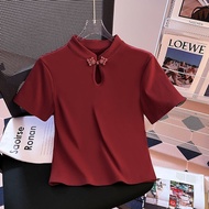 Tops 上衣 中式上衣 大码上衣 大码新中式国风盘扣短袖t恤女夏季2025新款修身显瘦纯色短款上衣plus-size Top10.31