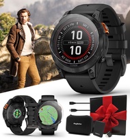 Garmin Fenix 7X Pro Solar (Slate/Black) Multisport GPS Smartwatch Gift Box Bundle - Training, Sleep/
