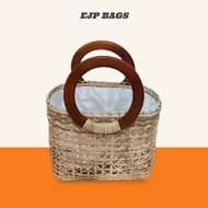 Rattan Bag with Wooden Handle S