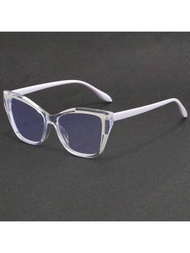 1對樹脂貓眼普通眼鏡框，具有個性化藍光阻斷和色彩設計，適用於自然妝容