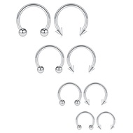 8PCS 16G Surgical Steel Nose Septum Horseshoe Hoop Earring Eyebrow Tragus Lip Piercing Ring Balls & 