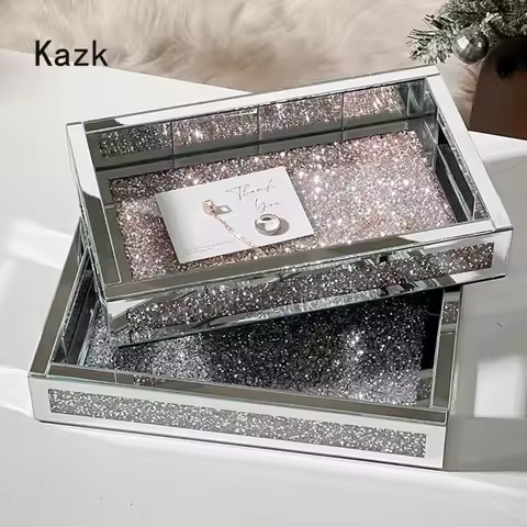 High End Diamond Inlaid Tray Modern Decor Service Tray Home Desktop Skincare Jewelry Organization St