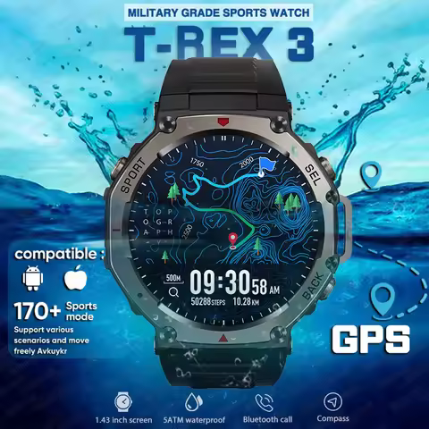 2025 NEW T-Rex 3 Ultra Men Outdoor Military GPS Smart Watch AMOLED HD Screen Compass 500MAH BT Call 