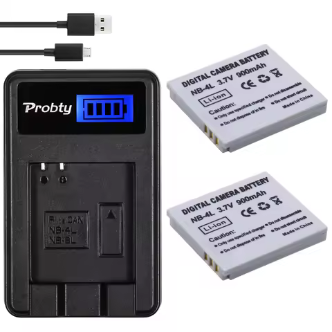PROBTY 2pcs NB-4L NB 4L NB4L Battery + LCD USB Charger for Canon IXUS 50 55 60 65 80 75 100 I20 110 