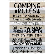 Camping Rules RV Shower Curtain, Happy Camper Rules on Rustic Wood Board Farmhouse Motorhome Decor T