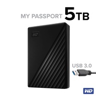 WD External Harddisk 5TB ฮาร์ดดิสก์แบบพกพา My Passport, USB 3.0 External HDD 2.5" (WDBPKJ0050BBK-WESN) สีดำ ประกัน 3ปี