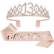 13th Birthday Decorations For Girls, Including Sash, Crown/Tiara, Candles And Cake Topper, Rose Gold