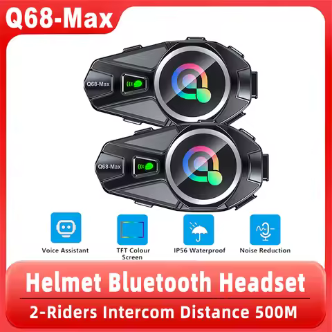 Q68-Max Motorcycle Helmet Bluetooth Headset 2-Riders 500m Intercom Music Sharing IP56 Waterproof Noi