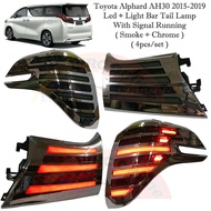 Toyota Alphard AH30 2015 - 2019 Led + Light Bar Tail Lamp With Signal Running ( Smoke + Chrome )