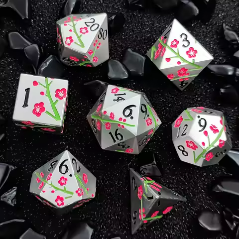 DnD Plum Blossom Metal Dice Set, Sharp Angle D20 Dice for Dungeons and Dragons, Polyhedral Suitable 